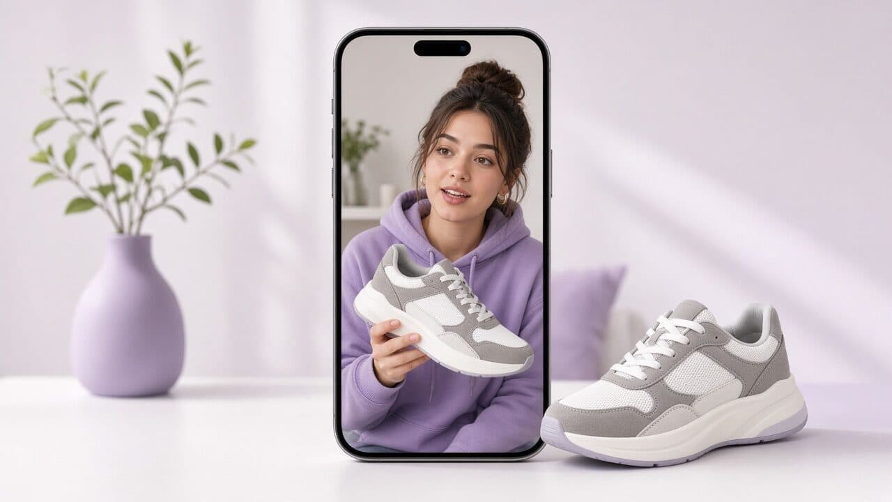 Vertical AI UGC ads for an ecommerce product shown on a phone screen