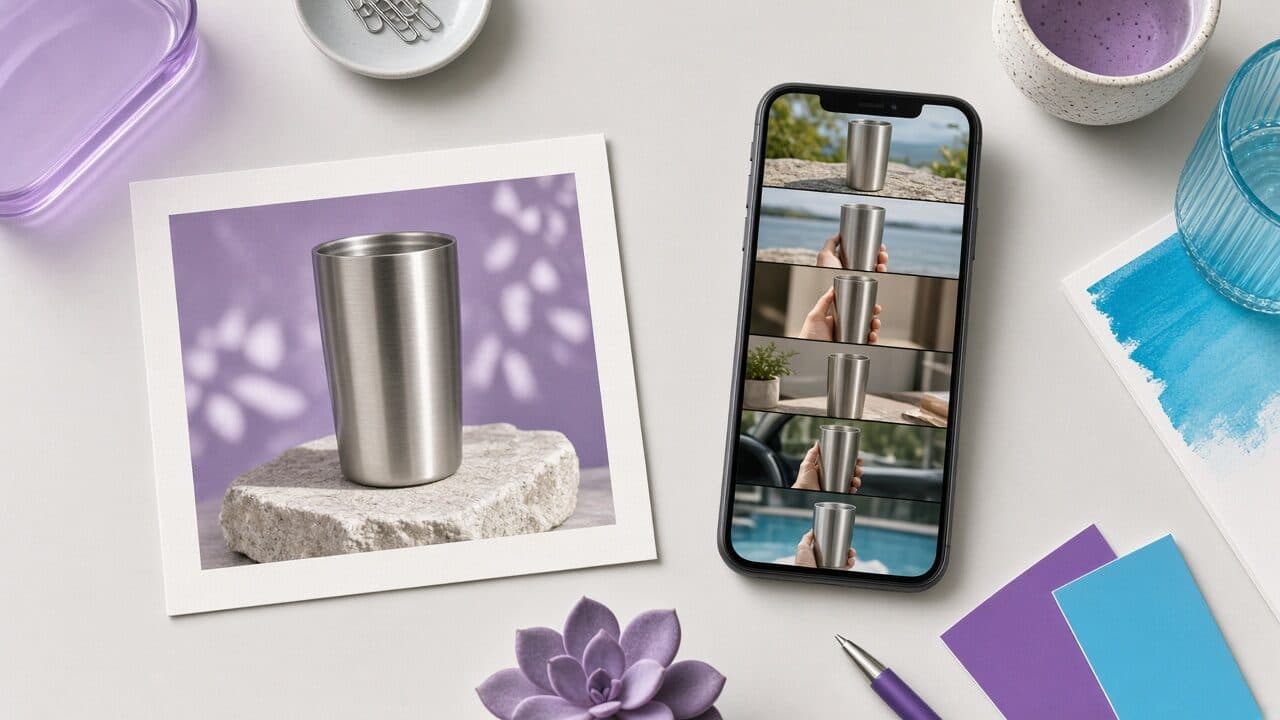 A single product photo turned into a vertical product video ad on a phone screen