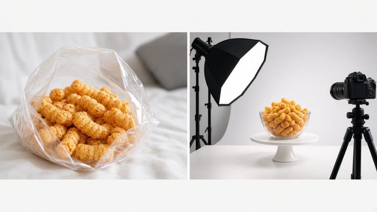 Split comparison of a studio-produced product ad and a UGC-style product video